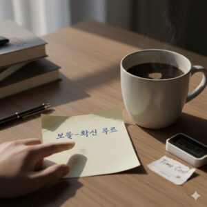 메모지에 ‘보류-확신 루프’라고 적힌 손글씨와 식어가는 커피잔
