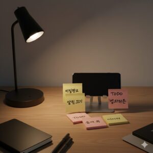 메모지로 기능을 대신 기억해야 하는 복잡한 스마트폰 사용 장면