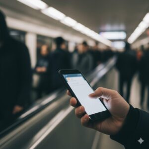 이동 중 알림을 확인하며 마음을 미뤄두는 손과 스마트폰