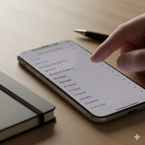 끝이 보이지 않는 설정 메뉴를 스크롤하는 손