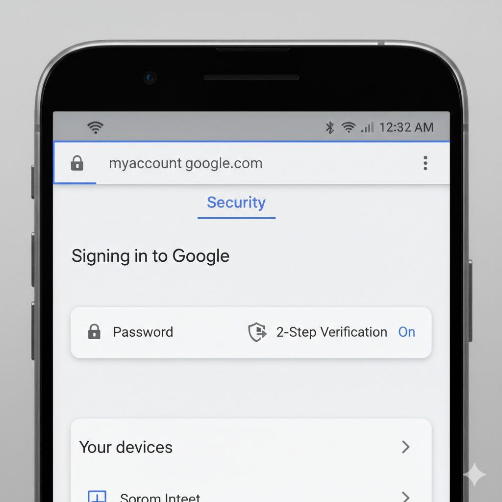 Google Account Security page with Two-Step Verification entry