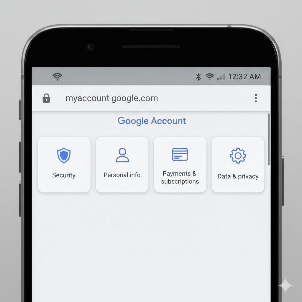myaccount.google.com opened on a smartphone browser