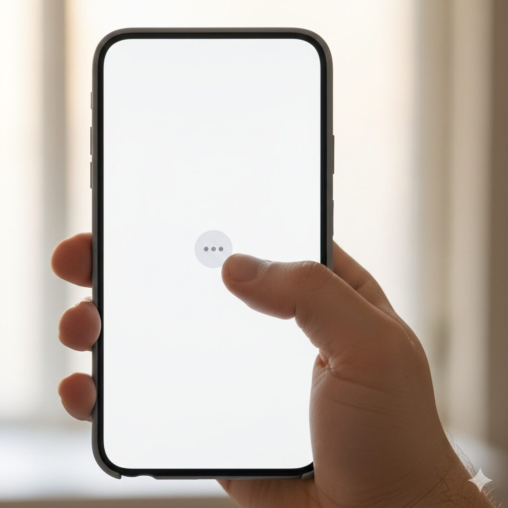 스마트폰에서 더보기 버튼을 누르는 손 클로즈업