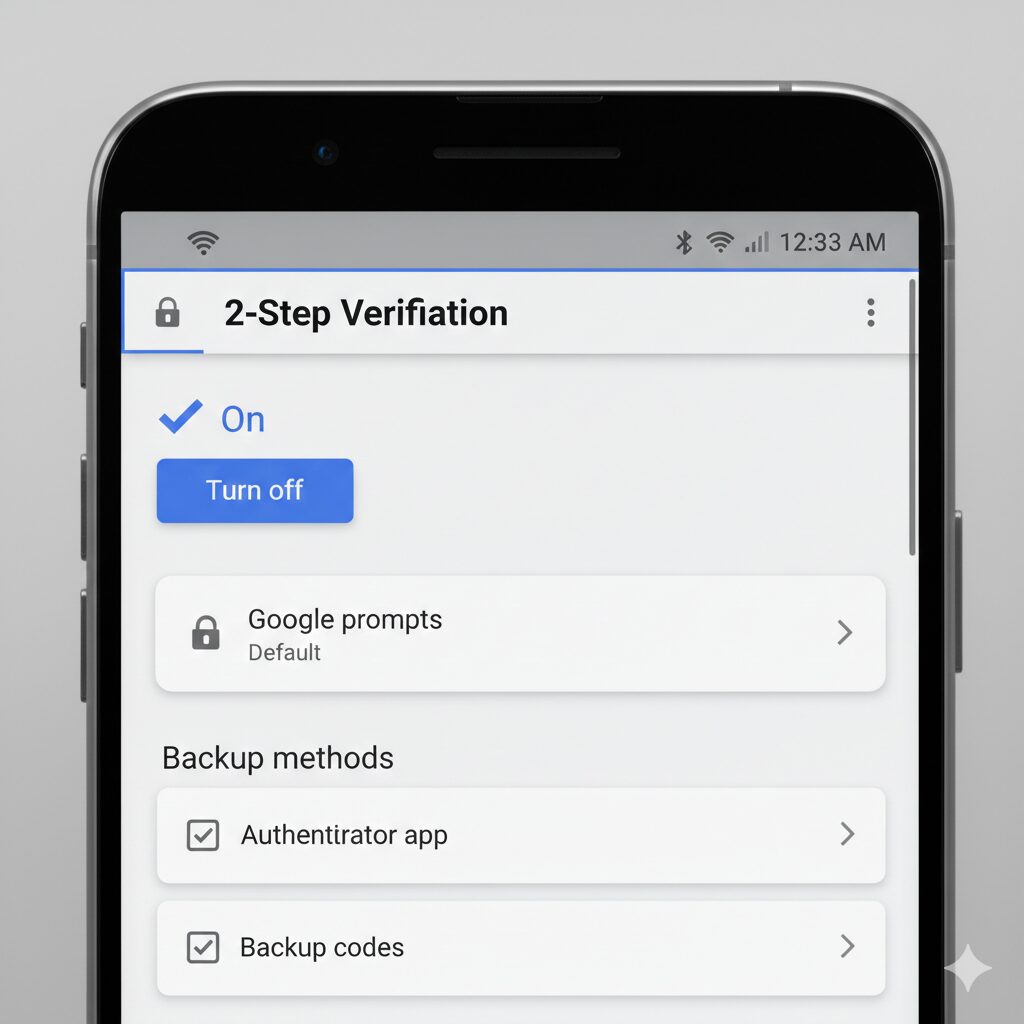 Two-Step Verification enabled with Turn off button