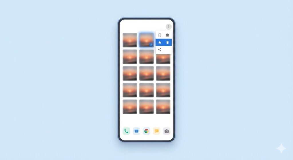 비슷한 사진 화면에서 더보기 메뉴를 열어 한 장만 남기고 나머지를 삭제하는 옵션을 고르는 장면