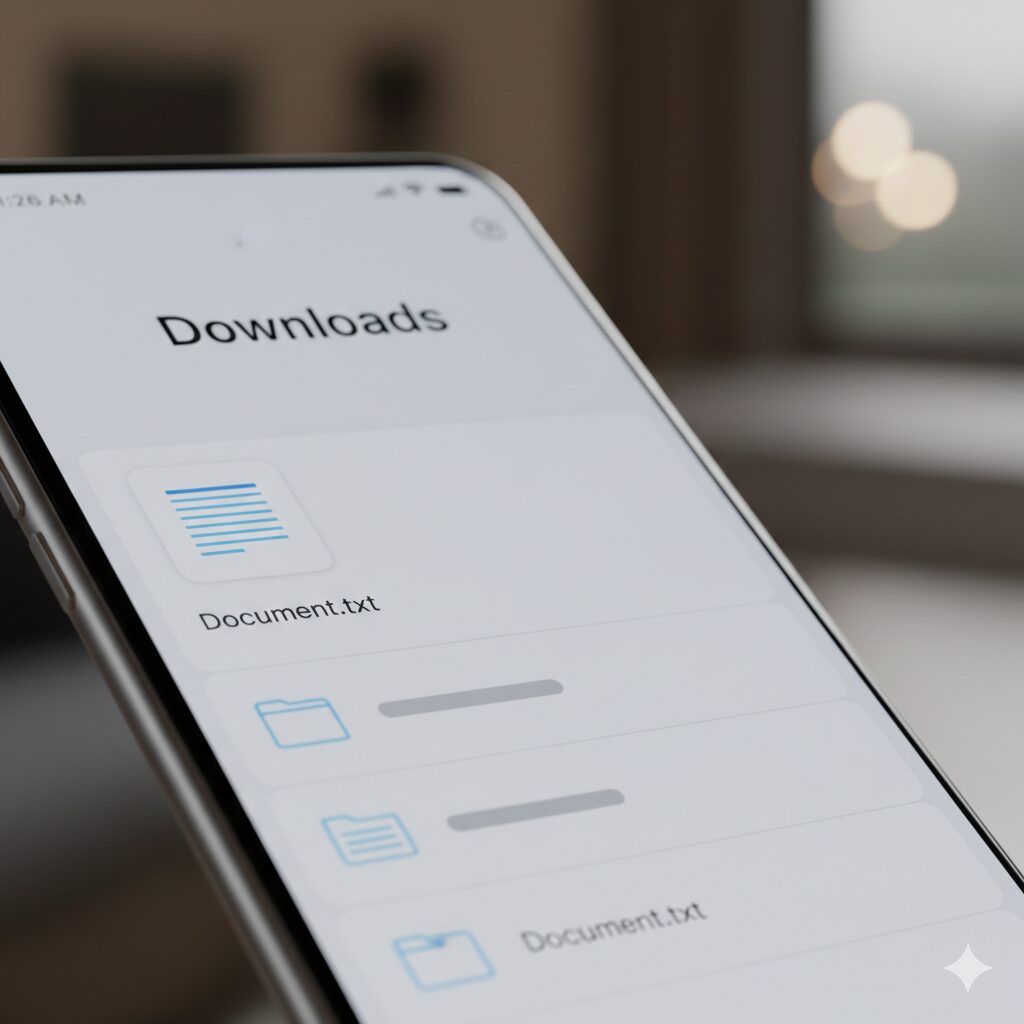 파일 앱 다운로드 폴더에서 저장된 txt 파일을 확인하는 장면