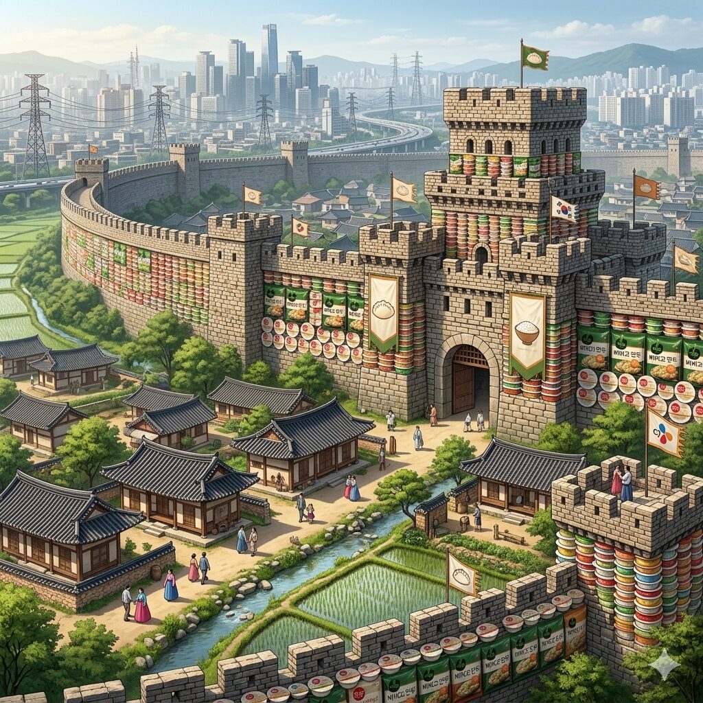 식품 패키지로 만들어진 성벽 이미지