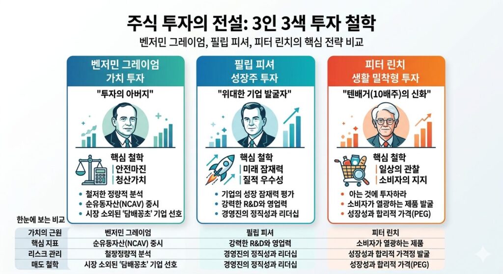 투자 대가 3인 비교 인포그래픽